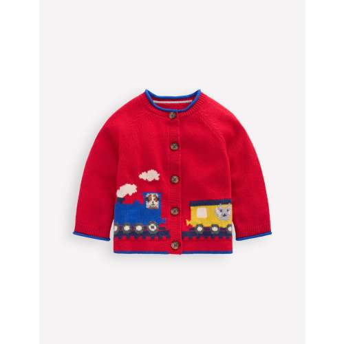 Novelty Logo Cardigan-Rockabilly Red Trains