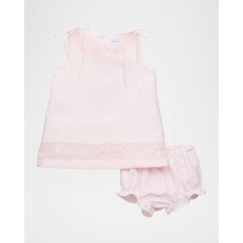 Girl's Pique Collar Dress & Bloomers Set, Size 3M-18M