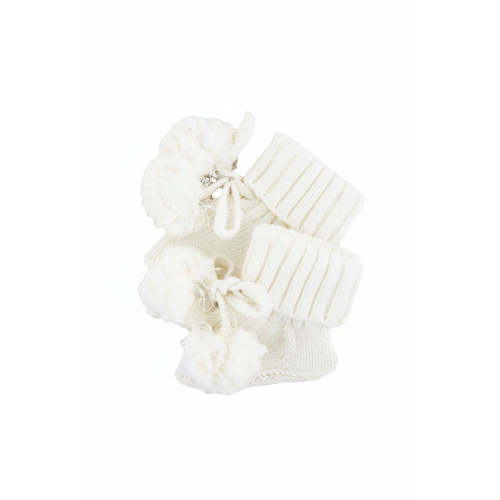 Knit Pom Pom Baby Booties in Ivory | Caden Lane