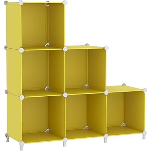 AWTATOS Cube Storage Organizer, 6 Cube Closet Organizers and Storage, DIY Stackable Bookshelf Plastic Clothes Organizer Shelving for Bedroom, Home, Yellow