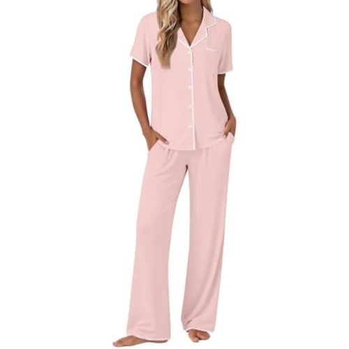 Ekouaer Pajamas for Women Set Button Up Soft Pjs Short Sleeve 2 Piece Lounge Sets Comfy Sleepwear
