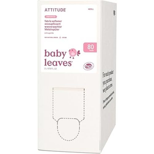 ATTITUDE Baby Fabric Softener, Plant and Mineral-Based Ingredients, HE Compatible, Vegan and Cruelty-free Laundry and Household Products, Unscented, Bulk Refill, 80 Loads, 67.6 Fl Oz