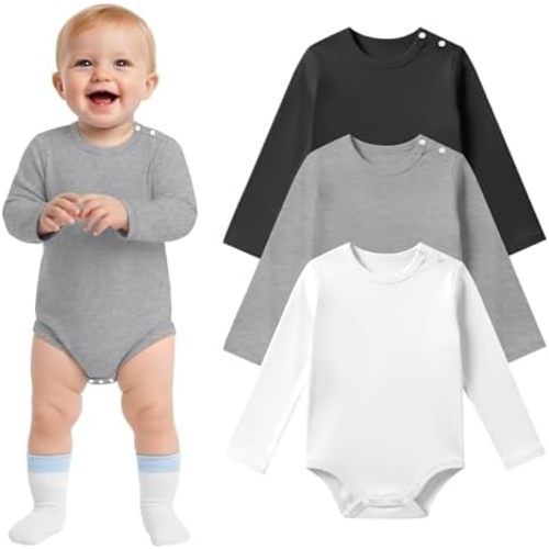 3 Pack Baby Long Sleeve Bodysuit for Toddler Boy & Girl Unisex Infant 0-24 Months