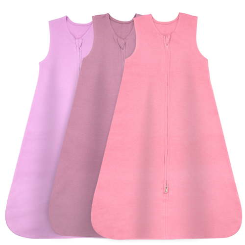 Bublo Baby Baby Wearable Blanket, Cotton Sleep Sacks for 6-12 Months, 3 Pack Unisex Sleeping Bag Sack, Medium Size, 2-Way Zipper, 0.5 Tog Breathable Cotton - Solid Pink