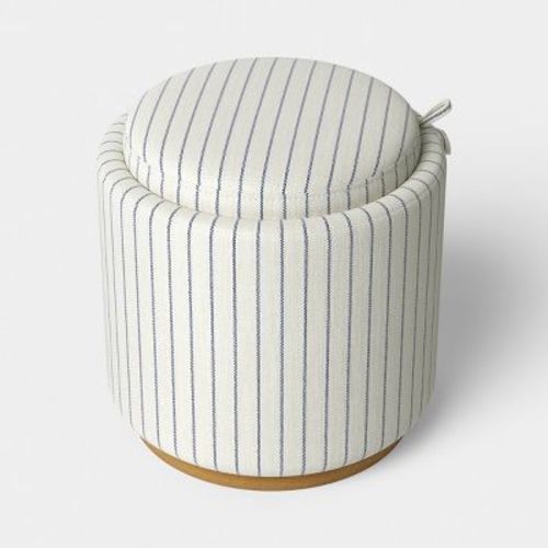 Dorm Round Upholstered Storage Ottoman Navy Stripes - Room Essentials™