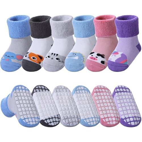 Baby Grips Socks Kids Toddler Girls Boys Non Slip Thermal Socks Cozy Thick Cotton Winter Warm Socks