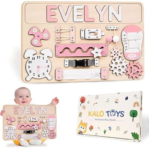 Personalized Large Busy Board for Toddlers - Montessori Busy Board - Montessori Toys for 1 Year Old Baby Boys Girls - Sensory Toys for Toddlers 1-3 - Peronalized Baby Gift