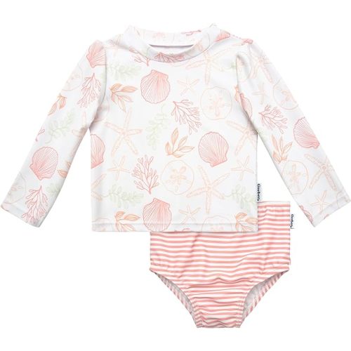 Gerber Girls' Baby Toddler Long Sleeved Rashguard Swim Bathing Suit Set
