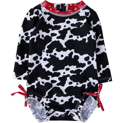 RuffleButts Baby Girls Novelty Baby One Piece - Rash Guard Swimsuit UPF 50+
