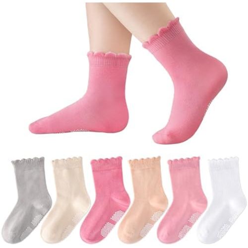 HONGTEYA Toddler Grip Socks Baby Girl with Non Slip Socks for Infant Ruffle Ankle Cotton Sock 0-5 Years
