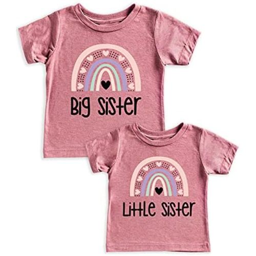 Teeny Fox Rainbow Big Little Sis Shirts Sister Set Gift For Sibling Matching Outfits
