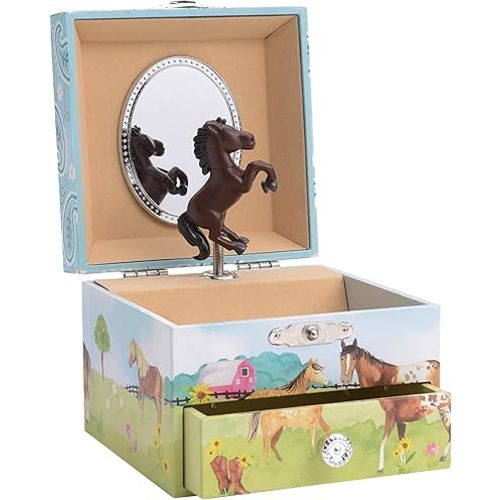 Jewelkeeper Girl's Musical Jewelry Storage Box Pullout Drawer, Horse and Barn Design, Home on the Range Tune
