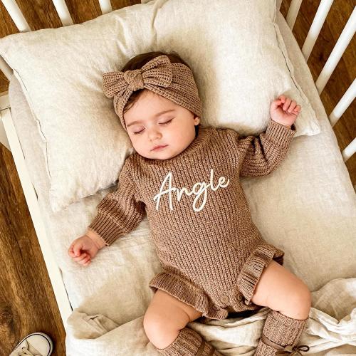 Baby Name Ruffle Romper, Custom Embroidery Cotton Knit Bodysuit, Newborn Photo Clothes, Birth Announcement