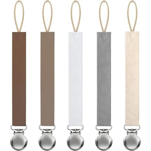 Linen Pacifier Clip for Baby Girls & Boys, 5 Pack Binky Clips
