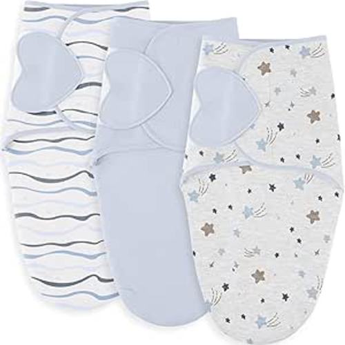 Susurration Swaddle Sleep Sacks 3 Pack 100% Muslin Cotton Swaddle Blanket Small Baby Wrap for 3-6 Months Newborn Girls,Boys,Infants Essentials,Adjustable Wearable Sleeping Sack (Blue, 3-6 Months)