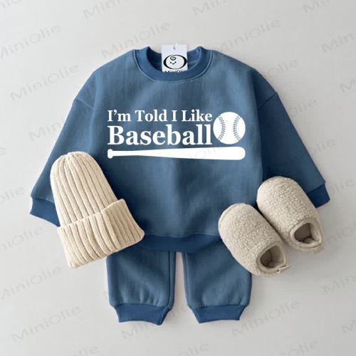 I'M TOLD I LIKE BASEBALL Baby Sweatshirt 2-piece Blue Set