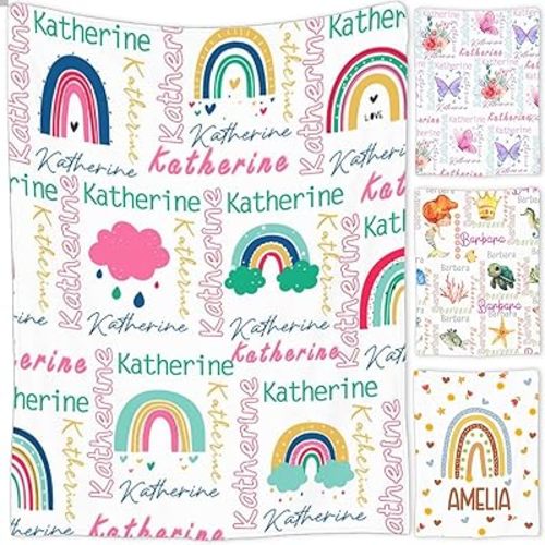 Personalized Baby Blanket for Girls and Boys,Super Soft Custom Baby Blanket with Name,Customized Swaddle Blankets Throw for Newborn,Infant,Toddlers