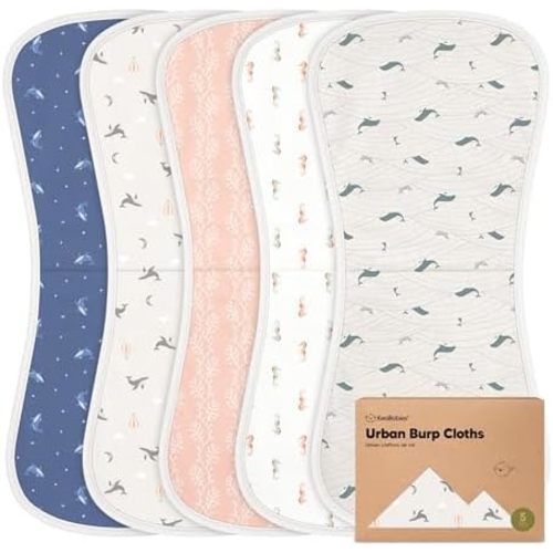 Organic Burp Cloths Baby Boy & Girl, 5-pack Cotton Burp Rags (Marine Muse)