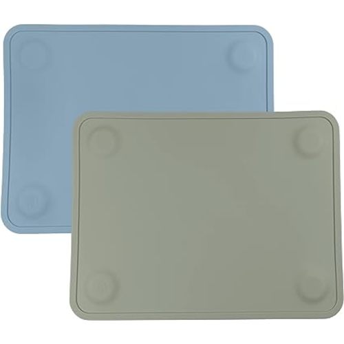 WeeSprout Silicone Suction Placemats for Babies, Toddlers & Kids, Durable Food Grade Silicone with Non-Slip Suction, Raised Edges Contain Mess, Dishwasher Safe, for Dining Table & Restaurants, 2 Pack