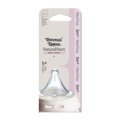 Tommee Tippee Natural Start Deep Latch Triangular Nipples in Medium Flow for 3 months+, 2 Pack
