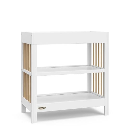 Graco Teddi Changing Table with Water-Resistant Changing Pad (White with Driftwood) - GREENGUARD Gold Certified, Includes Safety Strap