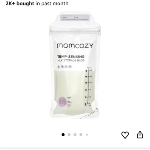 Momcozy Breastmilk Storing Bags, Temp-Sensing Discoloration Milk Storing Bags for Breastfeeding, Disposable Milk Storage Bag with 6 Ounce Self Standing, No-Leak Milk Freezer Storage Pouches, 50pcs