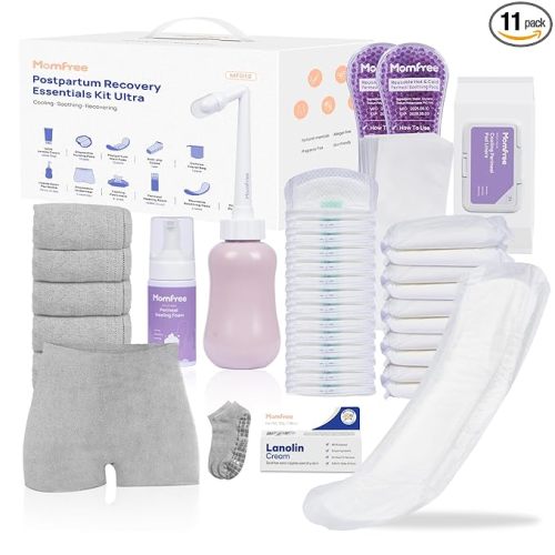 Upgraded Postpartum Essentials Recovery Kit for Women: Labor Delivery Post Partum - Perineal Healing Foam & Upside Down Peri Bottle | 6 Disposable Underwear | Soothing Pads | Nursing & Maxi Pads
