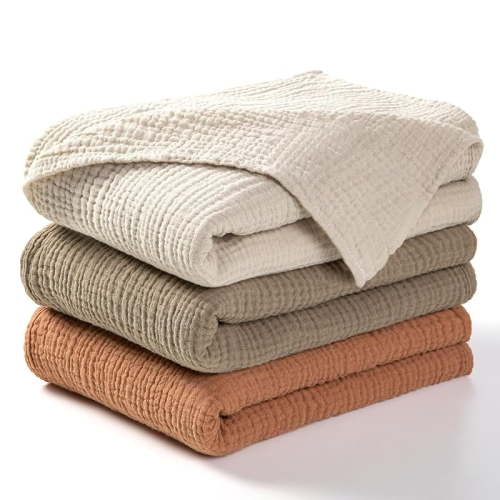 Muslin Swaddle Blanket Baby - Cotton Swaddling Blanket Soft Baby Receiving Blanket Neutral 3Pack(Olive)