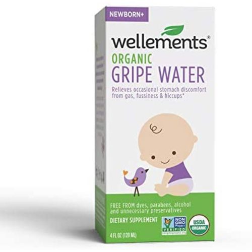 Wellements Organic Gripe Water, 4 Fl Oz, Eases Baby's Stomach Discomfort and Gas, Free From Dyes, Parabens, Preservatives