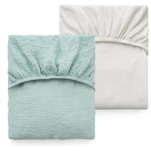 Momcozy Muslin Standard Fitted Crib Sheets, 52"x28", 2 Pack Soft Breathable Natural Cotton Baby Mattress Sheet, 360° Mattress Wrapping No Slip Boys Girls Neutral Toddler Bed Sheet, Green Grey