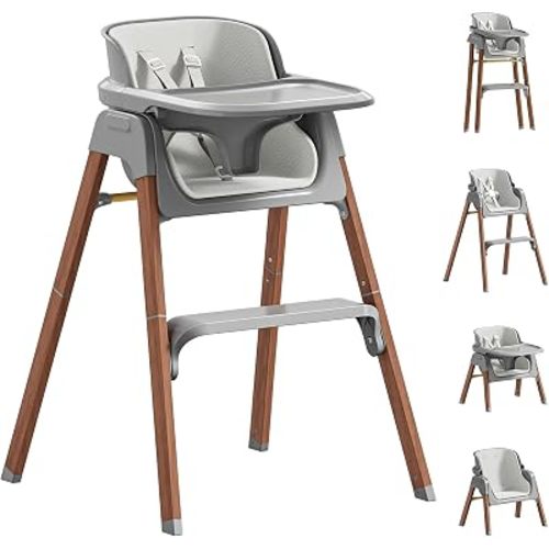 Fodoss Baby High Chair, 4-in-1 Convertible Gray for Babies & Toddlers