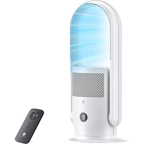 ULTTY Bladeless Tower Fan and Air Purifier Combo, Quiet Oscillating Fan with Remote & Touch Control, 9 Speeds, 8H Timer, HEPA Air Filter, Safe Floor Fan for Bedroom Home Office White, 23.5"inch