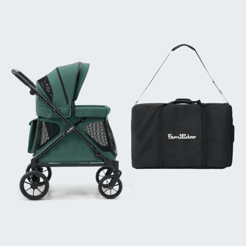 Familidoo Q1 2.0 Multi-Use Kids Wagon Stroller – Foldable, Lightweight & All-Terrain for Kids & Pets – Magnetic Safety Harness, Rain Cover and Travel Bag – Up to 132 lbs (Emerald Green)