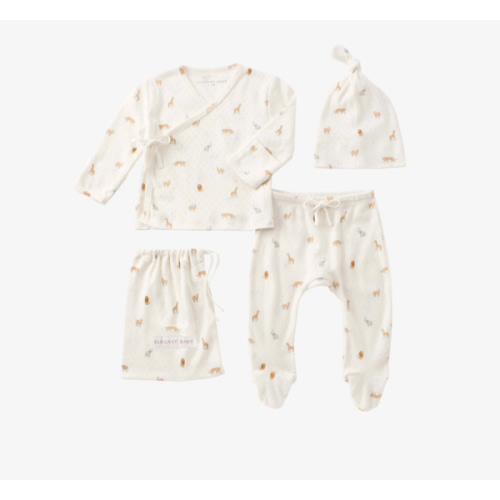 Neutral Safari Print Organic Cotton Pointelle Layette 3 Pc Gift Set