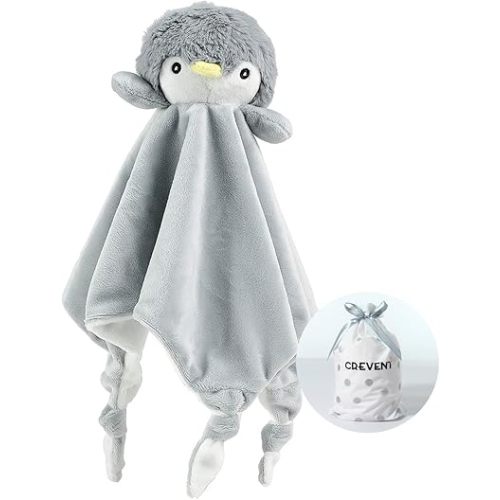 CREVENT Cozy Plush Baby Security Blanket, Loveys for Baby Girls and Boys, Birthday (Penguin)