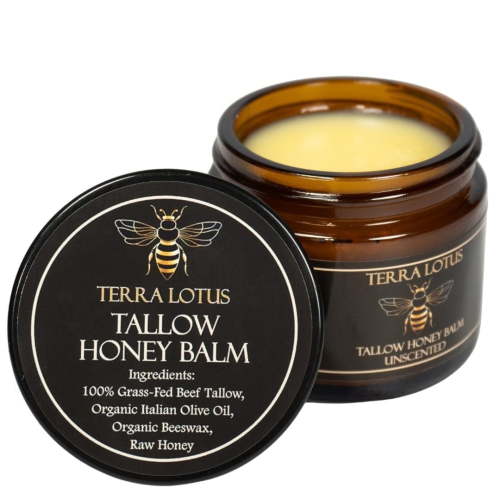 te_rra_lo_tus Organic Grass-Fed Beef Tallow Balm with Raw Honey - Moisturizing Cream for Soft, Smooth Skin - Handmade All-Natural Moisturizer (4oz, Unscented) Makeup Organizers