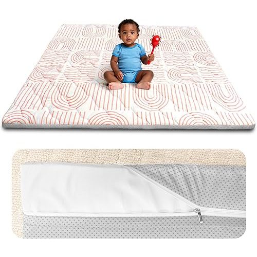 Foam Baby Play Mat 50x50, Removable and Machine Washable Cover, Thicken Cushioning Playmat and Perfect for Playpen, Non-Slip Bottom, Easy to Clean for Infants, Toddlers & Babies(Rainbow)