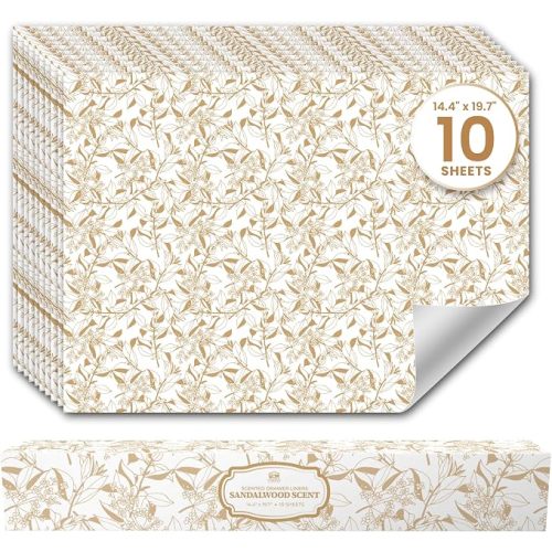 Sandalwood Scented Drawer Liners for Dresser Drawers (10 Large Sheets, 19.7" x 14.4") - Non Adhesive Drawer Paper Liner for Bedroom Dresser & Closet Shelves by Linda’s Essentials