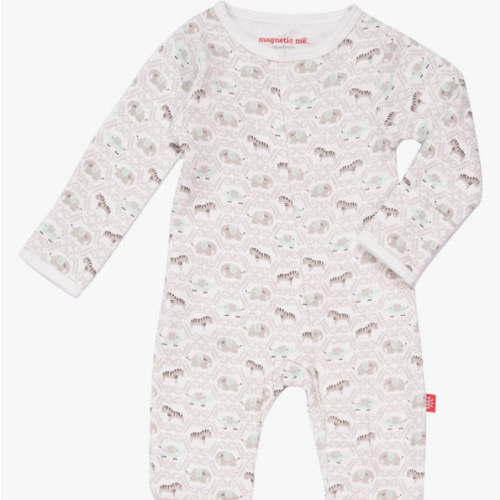 Magnetic Me 100% Organic Cotton Magnetic Baby Footie Pajamas | Super Soft Cotton Fabric | Darjeeling Dasmask | 3-6 Months