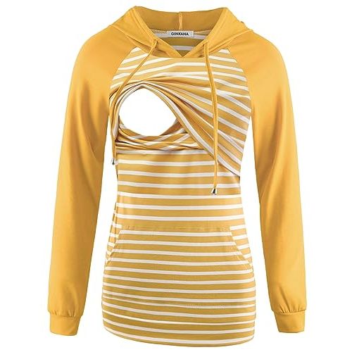 GINKANA Women's Nursing Hoodie Sweatshirt Long Sleeves Breastfeeding Maternity Tops Casual Clothes