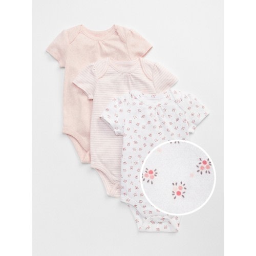 Baby First Favorite Floral Short Sleeve Bodysuit (3-Pack) in pink heather