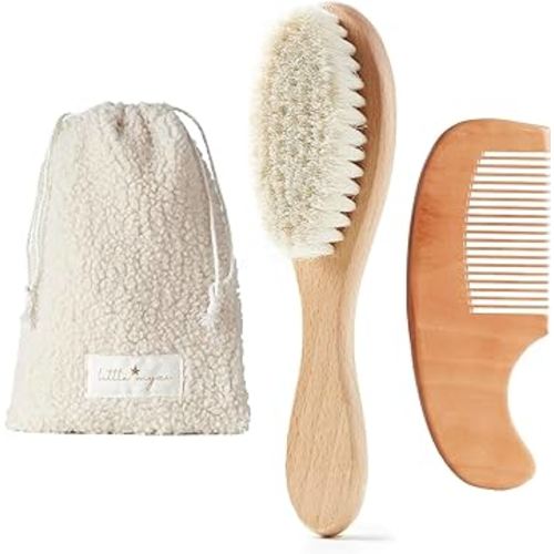MYZI Baby Hair Brush Set – Soft Baby Brush Set for Newborns, Baby Comb and Brush Set Girl and Boy, Toddler Hair Brush and Toddler Comb - Baby Gift Set