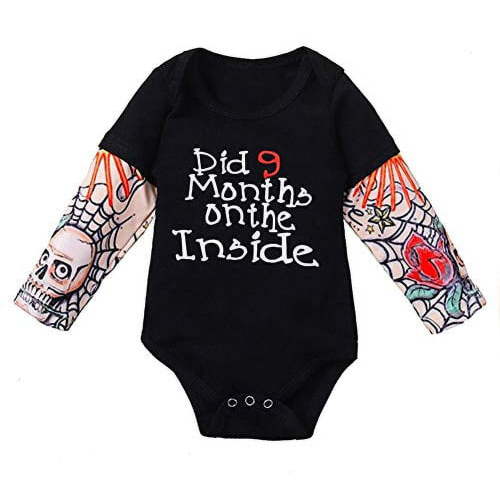 StylesILove Infant Baby Boys Girls Did 9 Months on the Inside Tattoo Sleeve Black Cotton Bodysuit Romper (70/3-6 Months)