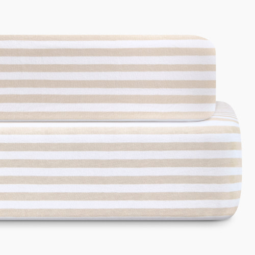 Bellini Organic Jersey Cotton Crib Sheet and Changing Pad Cover Set - Tan Stripe