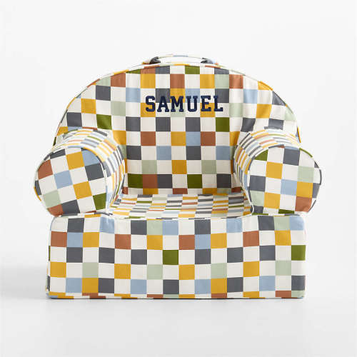Large Riverstone Checkered Organic Cotton Kids Lounge Nod Chair