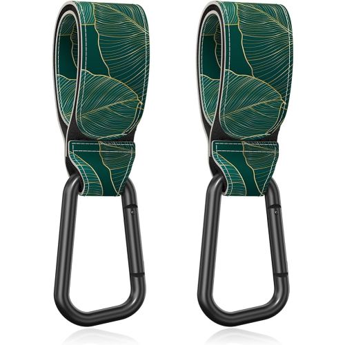 Baby Stroller Hooks for Hanging Bags, Universal Stroller Clips Accessories, Mommy Hook for Diaper Bag, Shopping Cart, Purse, Backpack - 2 Pack, Green Leaf