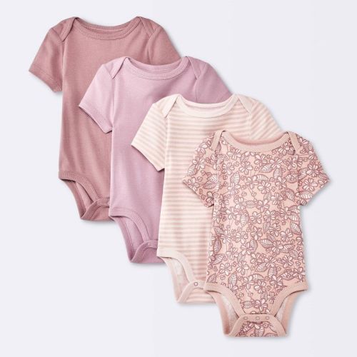 Baby Girls' 4pk Floral Short Sleeve Cotton Bodysuit - Cloud Island™ Pink, Size: 6-9M