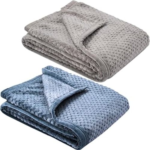 Fuzzy Blanket or Fluffy Blanket for Baby, Soft Warm Cozy Coral Fleece Toddler, Infant or Newborn Receiving Blanket for Crib, Stroller, Travel, Decorative, 30”×40”, Flint Gray+Smoked Blue