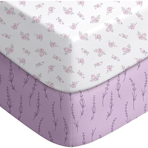 Pack and Play Sheets Fitted, Mini Crib Sheets 2-Pack for Pack N Play Mattress, Stretchy Playpen Sheet for Boys Girls, Softness and Breathable, 38" x 26"
