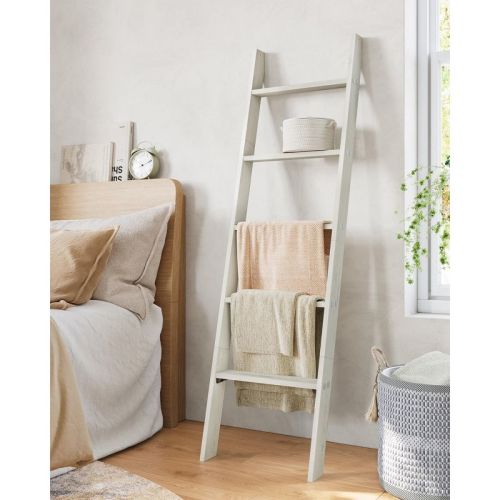 Blanket Ladder Decorative Farmhouse for The Living Room, 5-Tier Ladder Shelf, Ladder Rack for Storage and Decor, Rustic White